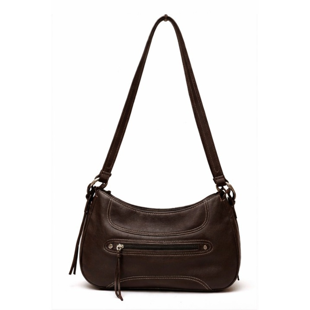 Stone Mountain Womens Crescent‎ Hobo Shoulder Bag Brown Leather Fringe Accents